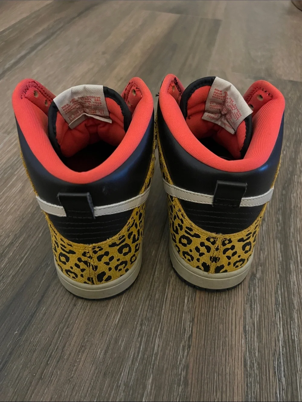 Nike Black & Yellow Leopard High-Top Sneakers with Coral Lining